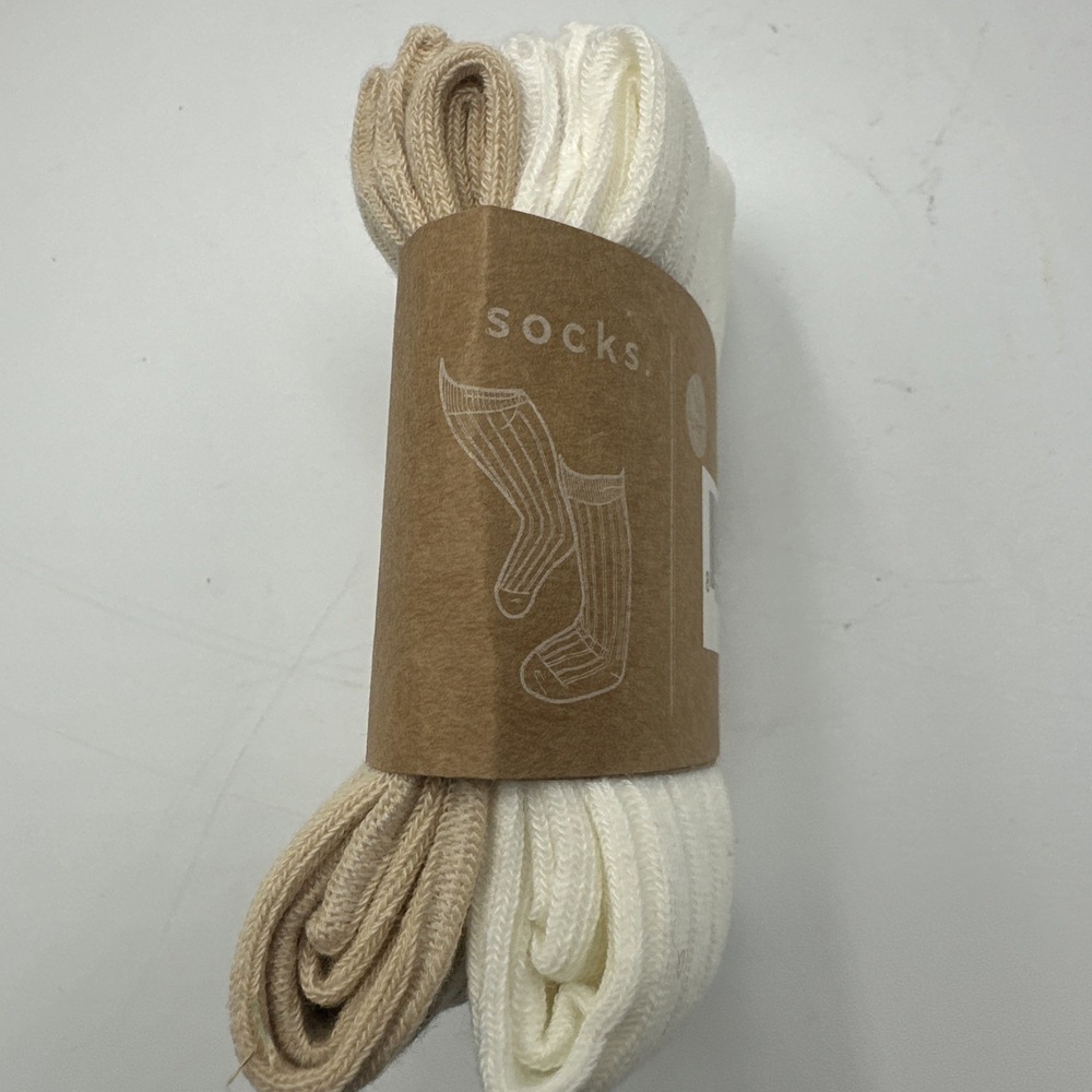 NWT Goumi Kids Crew Socks Organic Cotton Size L 6-8 Y Lot of 6 Pairs Beige Ivory - Picture 2 of 5
